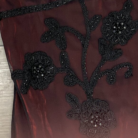 Sue Wong Sz. 6 Vintage Rare Iridescent Deep Red and Black Crochet Beaded Gown - Picture 11 of 16